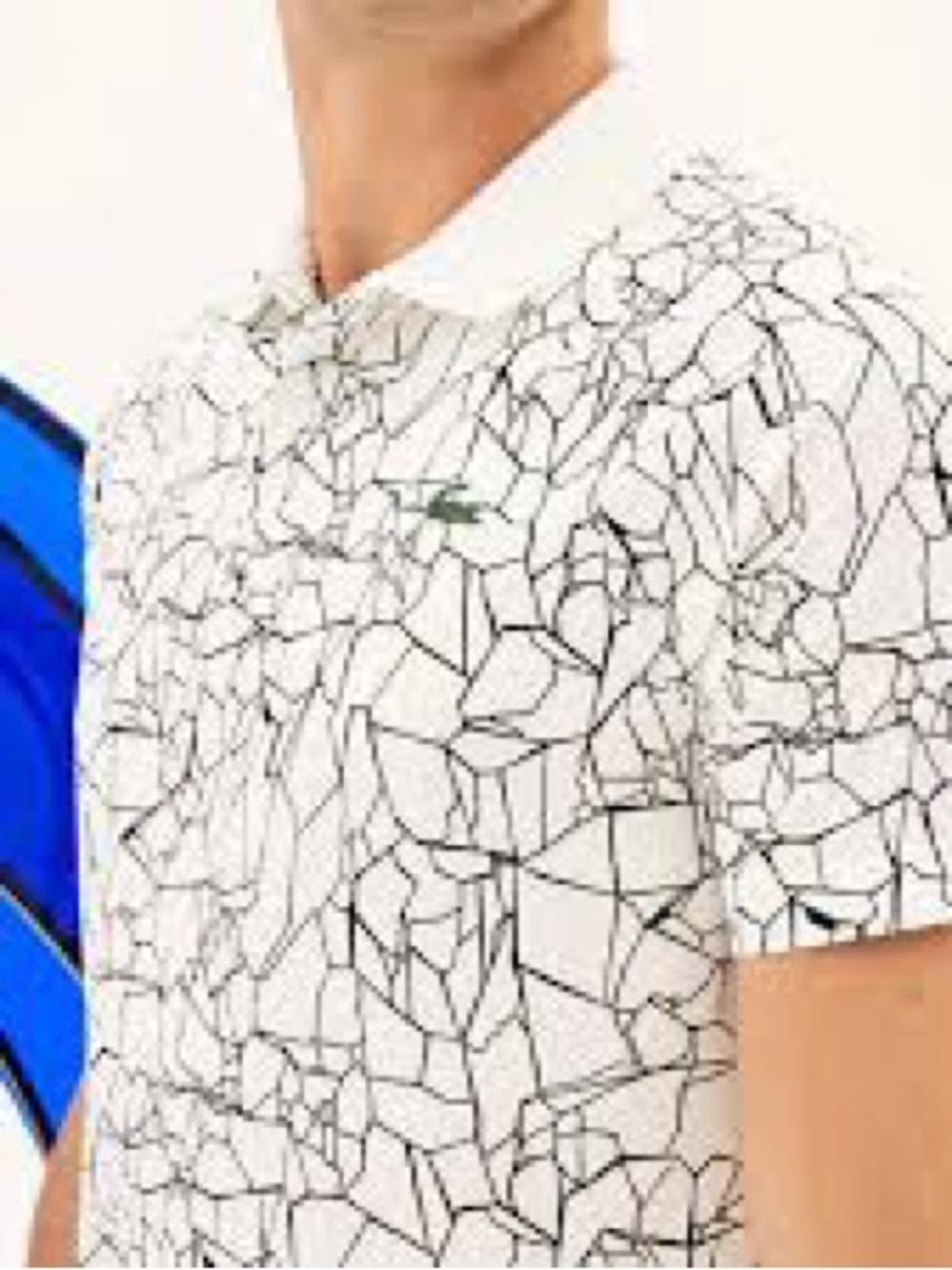 Lacoste Novak Djokovic Polo Large - White/Black Cracked Geometric DH945